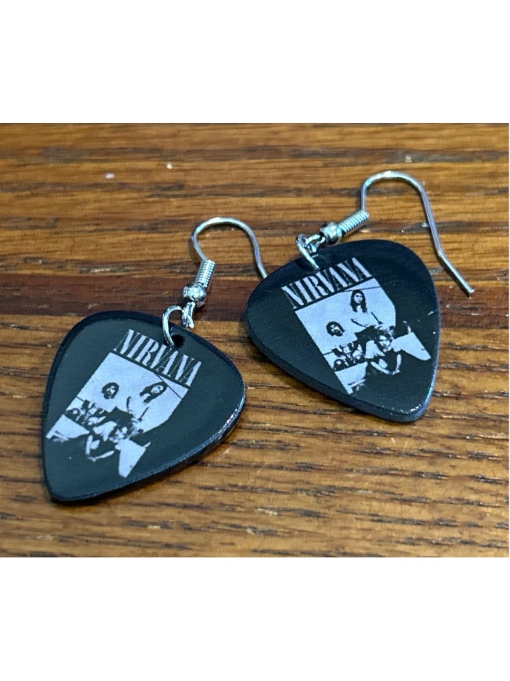 Women's Nirvana Black & Silver Guitar Pick Drop Earrings One Size